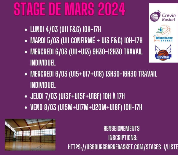 Stages Mars 2024 Crevin Basket